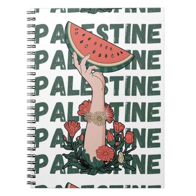 vattenmelon, blommor och palestinsk text Upprepa Anteckningsbok (Framsidan)