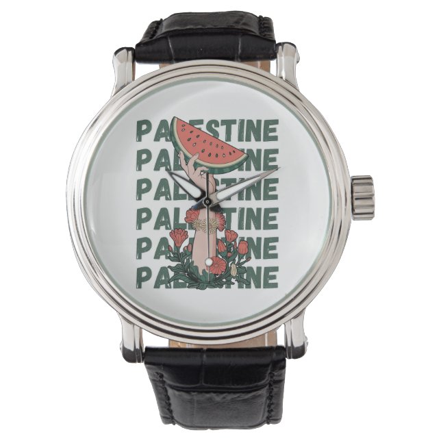 vattenmelon, blommor och palestinsk text Upprepa Armbandsur (Framsida)