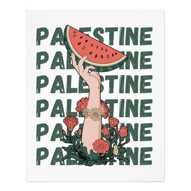 vattenmelon, blommor och palestinsk text Upprepa Fototryck (Framsidan)