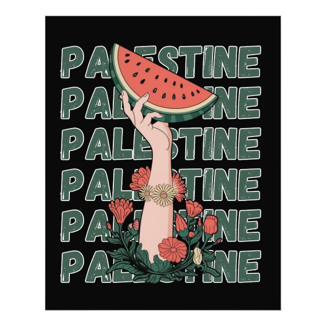 vattenmelon, blommor och palestinsk text Upprepa Fototryck (Framsidan)