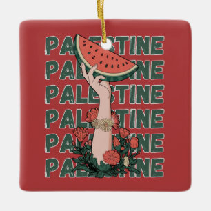 vattenmelon, blommor och palestinsk text Upprepa Julgransprydnad Keramik