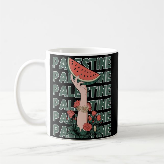 vattenmelon, blommor och palestinsk text Upprepa Kaffemugg (Vänster)