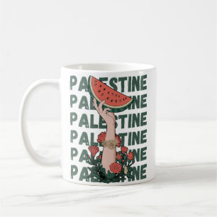 vattenmelon, blommor och palestinsk text Upprepa Kaffemugg