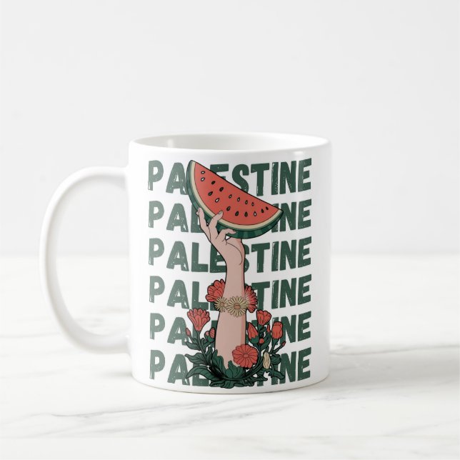 vattenmelon, blommor och palestinsk text Upprepa Kaffemugg (Vänster)