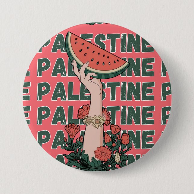 vattenmelon, blommor och palestinsk text Upprepa Knapp (Framsida)