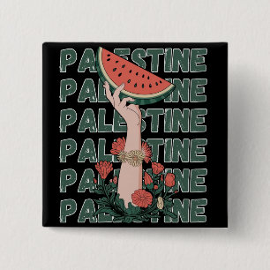 vattenmelon, blommor och palestinsk text Upprepa Knapp