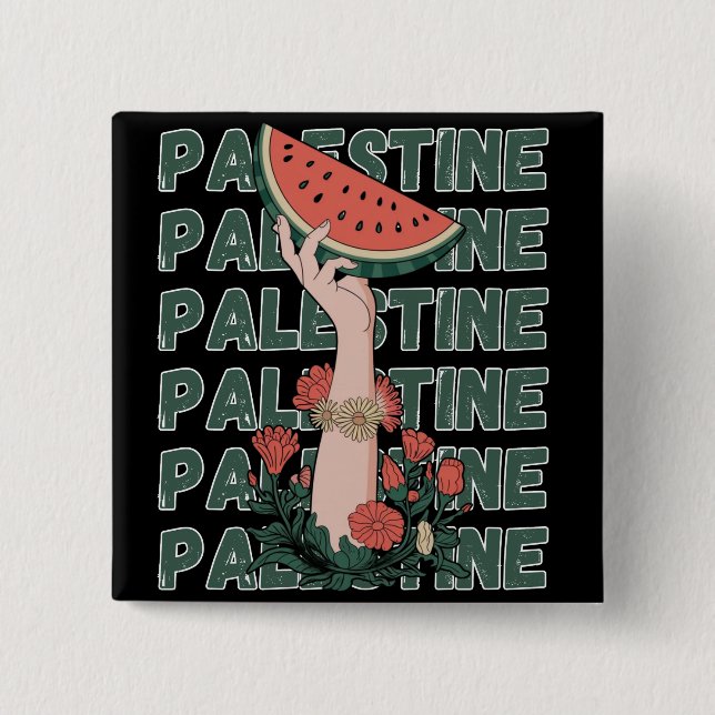 vattenmelon, blommor och palestinsk text Upprepa Knapp (Framsida)