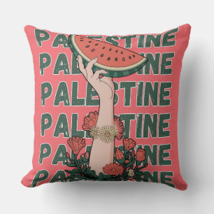 vattenmelon, blommor och palestinsk text Upprepa Kudde