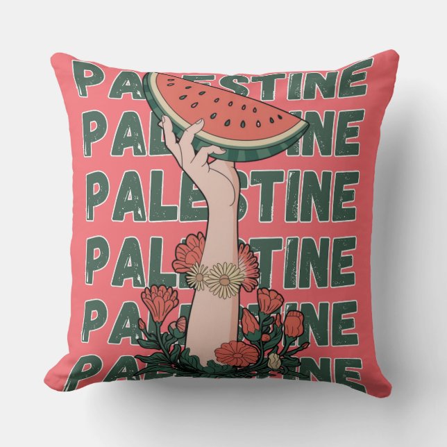 vattenmelon, blommor och palestinsk text Upprepa Kudde (Framsida)