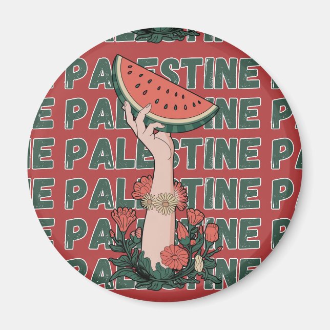 vattenmelon, blommor och palestinsk text Upprepa Magnet (Framsidan)