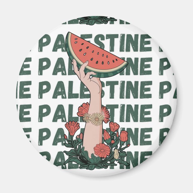 vattenmelon, blommor och palestinsk text Upprepa Magnet (Framsidan)