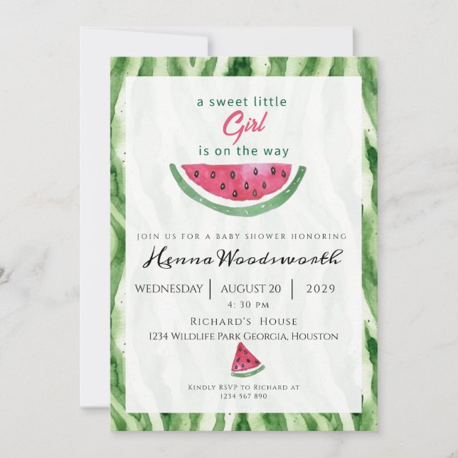 Vattenmelon Border Söt Flickas Sommar Bebis Badrum Inbjudningar (Framsida)