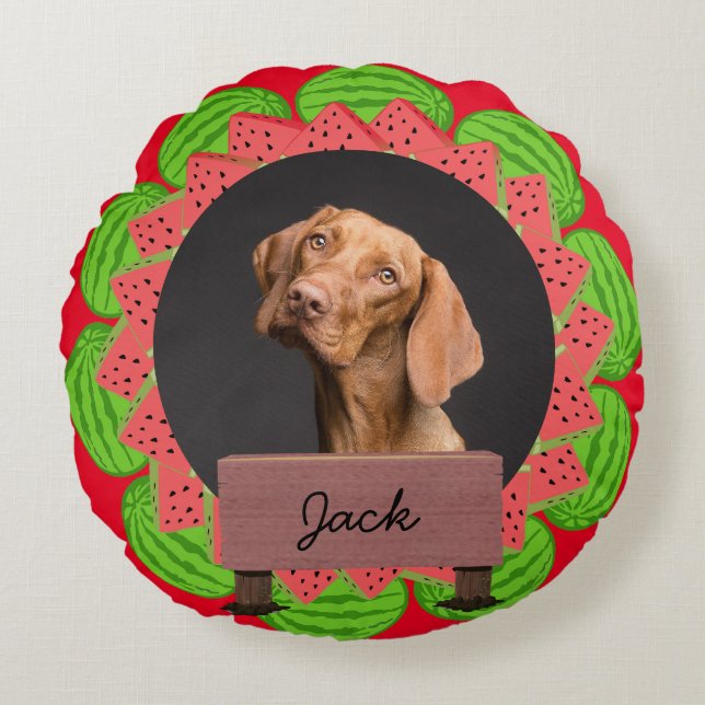 Vattenmelon christmas helgdag Anpassningsbar Hund  Rund Kudde (Framsidan)