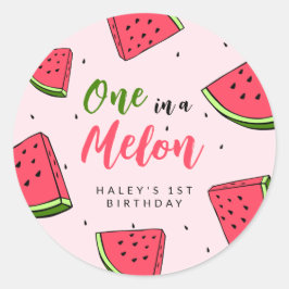 Vattenmelon Cute One i Melon 1:a Baby-födelsedagen Runt Klistermärke