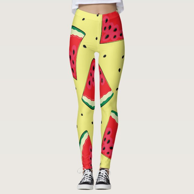 Vattenmelon Delar: Sommaren Gult Mönster Leggings (Framsida)