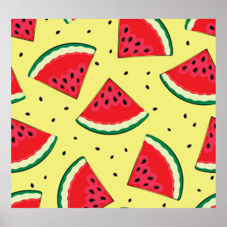 Vattenmelon Delar: Sommaren Gult Mönster Poster