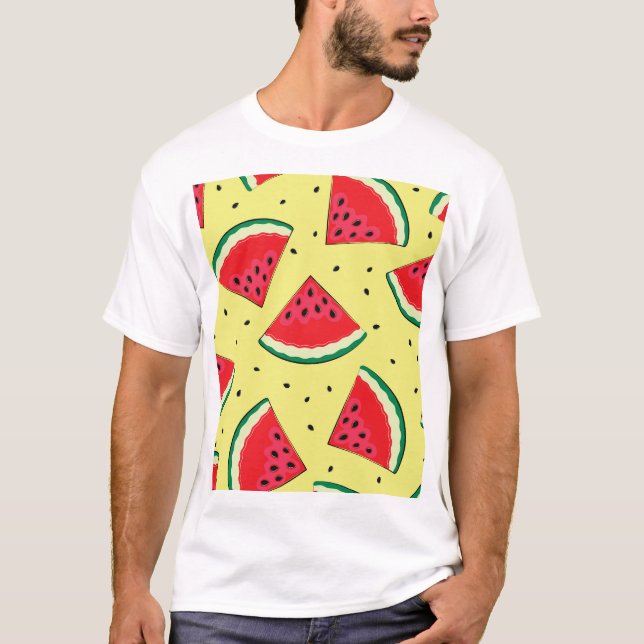 Vattenmelon Delar: Sommaren Gult Mönster T Shirt (Framsida)