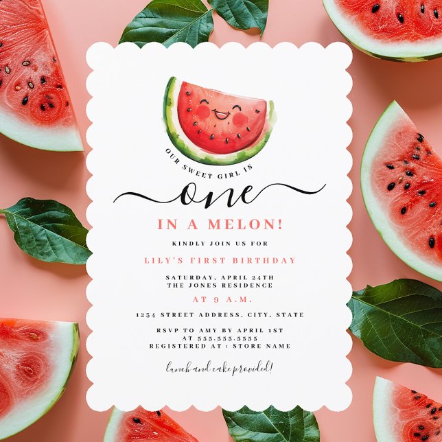 Vattenmelon En Första Födelsedagsfest För Melon  Inbjudningar (Skapare uppladdad)