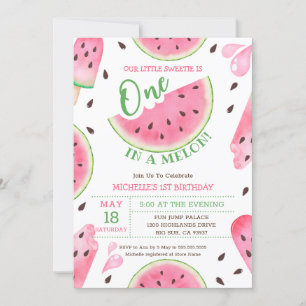 Vattenmelon en i en Melon 1:a födelsedagsinbjudan Julkort