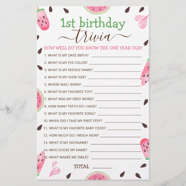 Vattenmelon en i en melon 1:a födelsedagslek (Framsida)