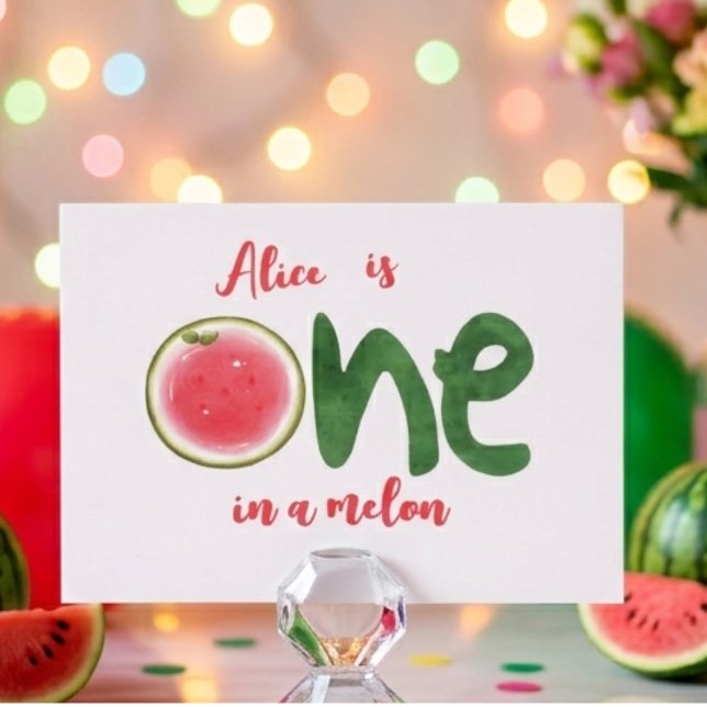 Vattenmelon en i en melon första födelsedag inbjudningar (Skapare uppladdad)