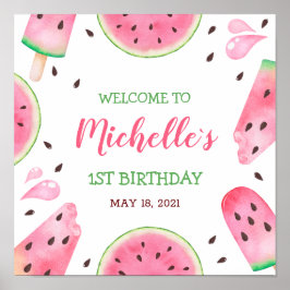 Vattenmelon En i en melon Välkommen 1-års födelsed Poster