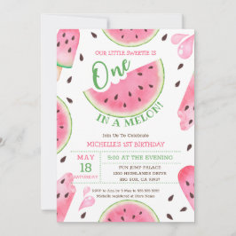 Vattenmelon Ett i en melon 1-års födelsedagsinbjud Julkort