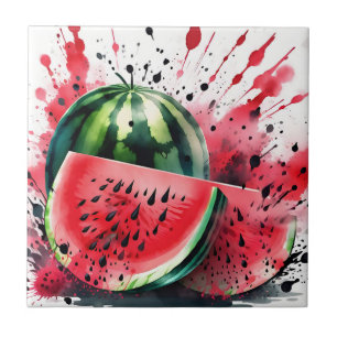 Vattenmelon Explosion Vattenfärg Kakelplatta