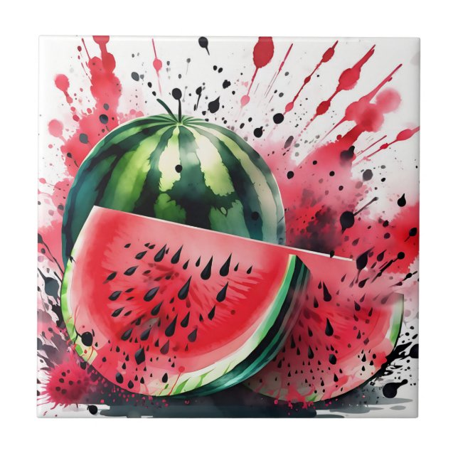 Vattenmelon Explosion Vattenfärg Kakelplatta (Framsidan)