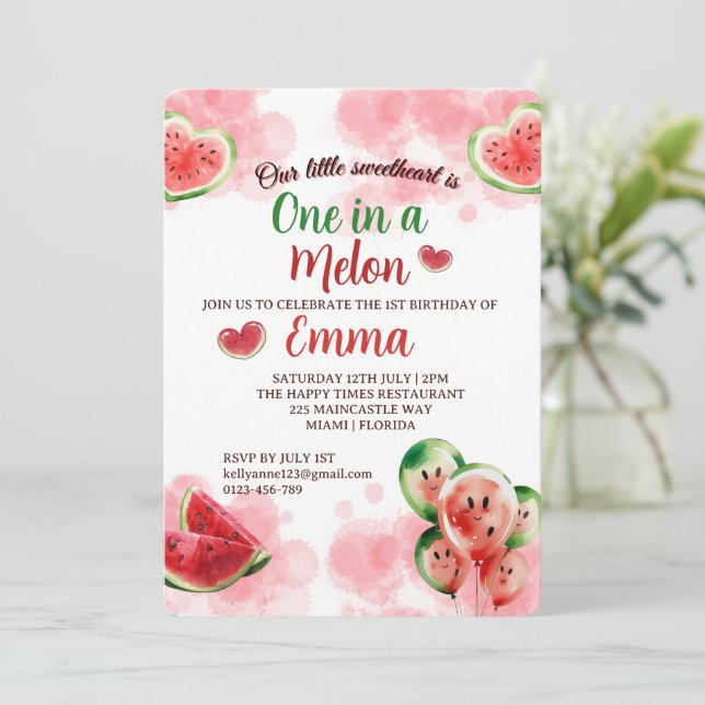Vattenmelon Första födelsedagen En i en melon 1:a  Inbjudningar (Stående Fram)