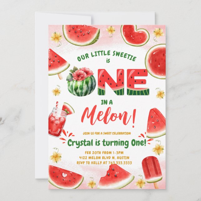 Vattenmelon Första Födelsedagen Inbjudningar (Framsida)