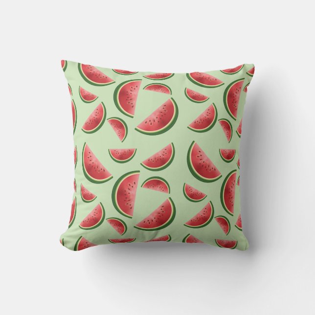 Vattenmelon Fruit Mönster på Grönt Kudde (Framsida)