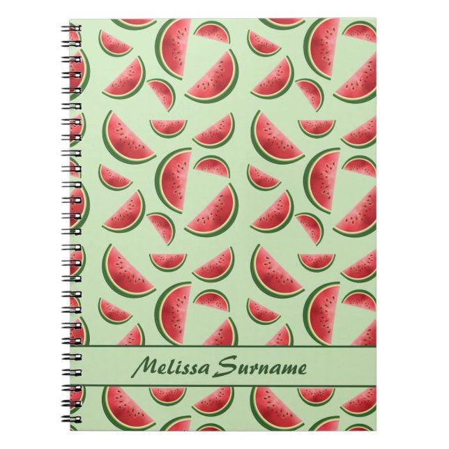 Vattenmelon Frukt Mönster På Grönt Med Anpassad Te Anteckningsbok (Framsidan)