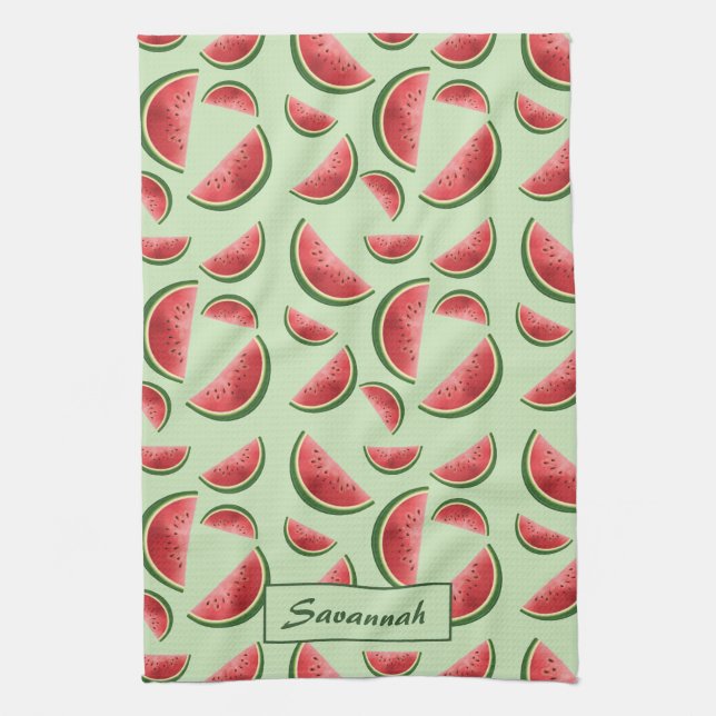 Vattenmelon Frukt Mönster På Grönt Med Anpassat Na Kökshandduk (Vertikal)