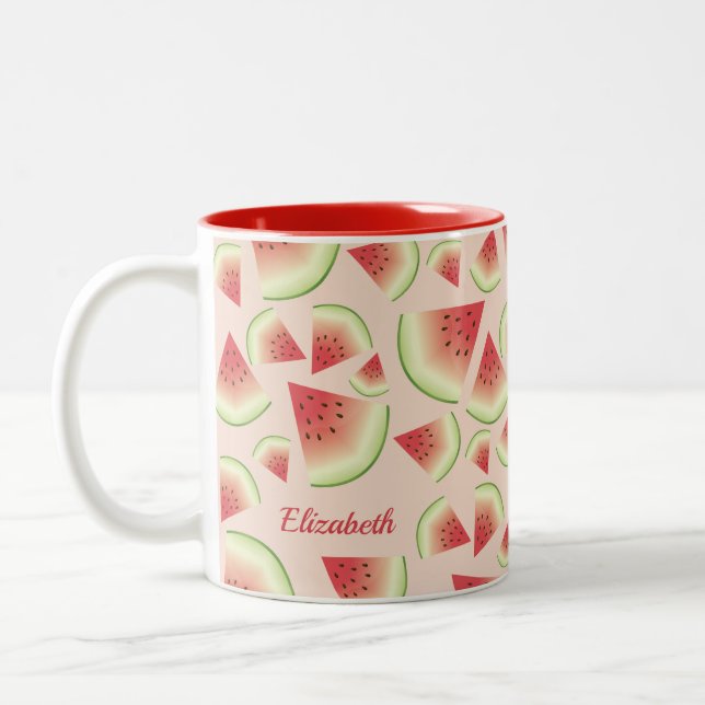 Vattenmelon Frukt Skivor Mönster Och Anpassat Namn Två-Tonad Mugg (Vänster)