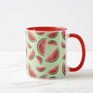 Vattenmelon Frukt Skivor Mönster På Grönt Mugg