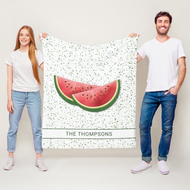Vattenmelon Frukt Skivor Och Gröna Prickar Med Tex Fleecefilt (På plats)