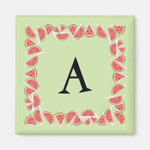 Vattenmelon Grönt Biet Square Monogram Magnet