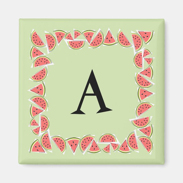 Vattenmelon Grönt Biet Square Monogram Magnet (Framsidan)