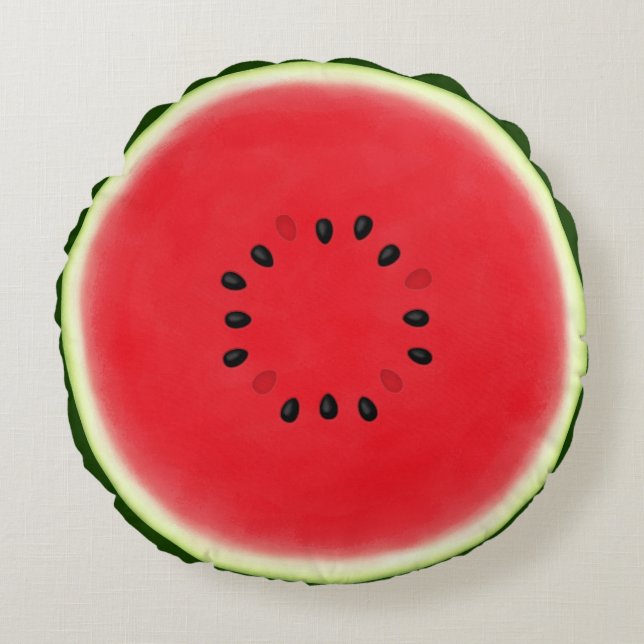 Vattenmelon halv med 12 frön rund kudde (Framsidan)