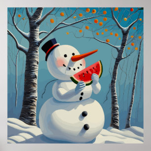 Vattenmelon i snögubbe poster
