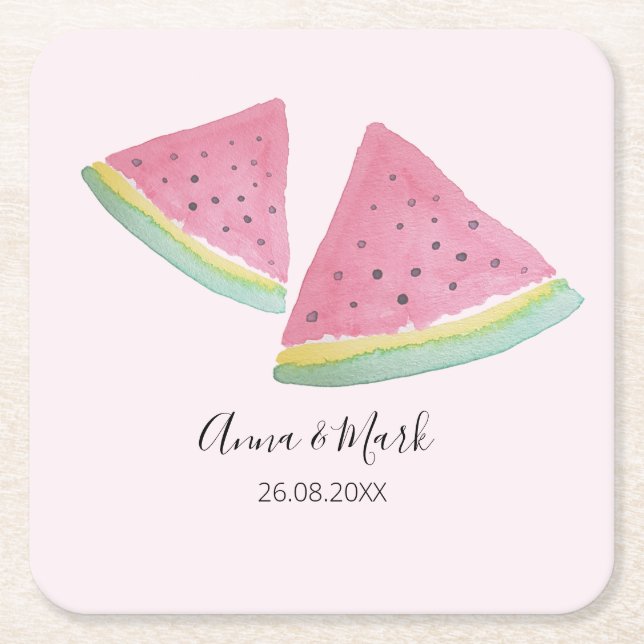 Vattenmelon Illustration Akvarell Handmålad Underlägg Papper Kvadrat (Framsidan)
