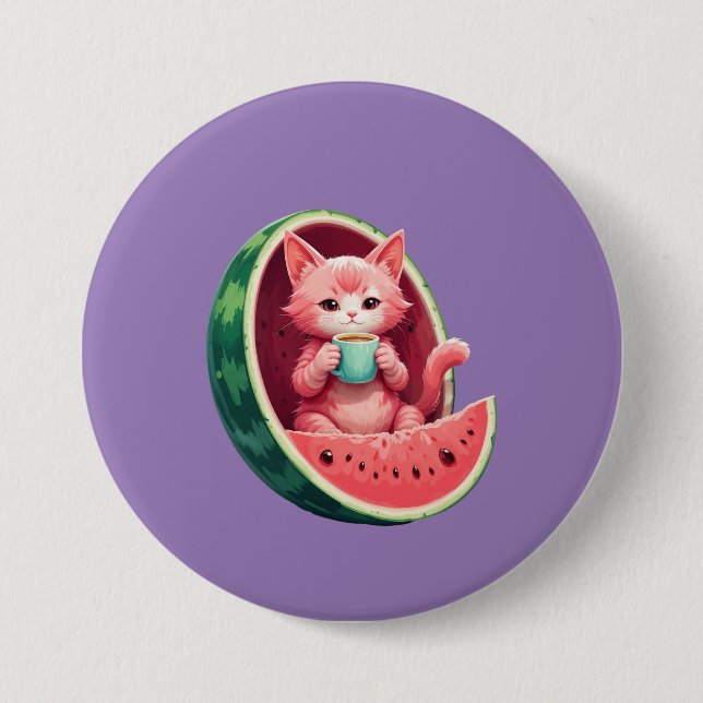 Vattenmelon Katt Kaffepaus Knapp (Framsida)