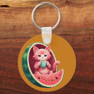 Vattenmelon Katt Kaffepaus Nyckelring