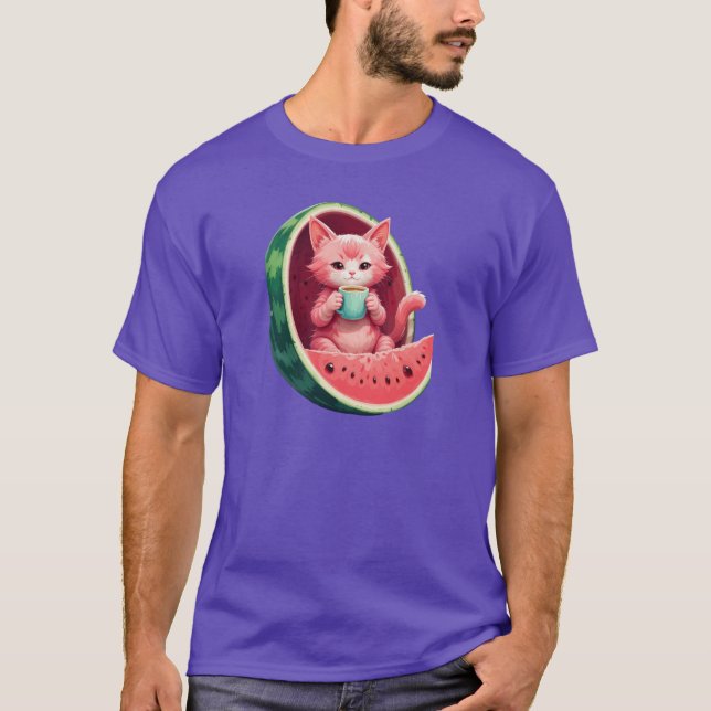 Vattenmelon Katt Kaffepaus T Shirt (Framsida)