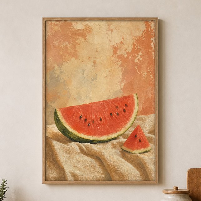 Vattenmelon Kilvatten Akvarell Cottagecore Affisch (Shown framed for scale. Poster ships unframed; frames are an optional add-on.)