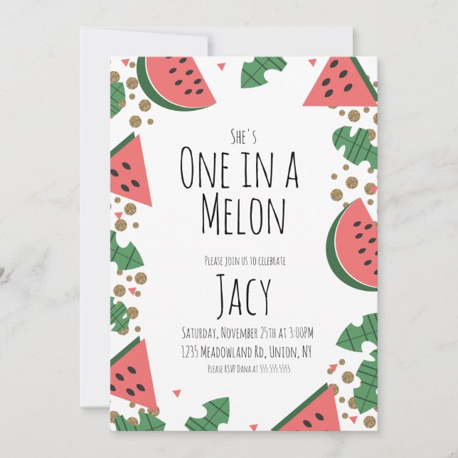 Vattenmelon Konfetti Glitter Ett Tropisk Inbjudningar (Framsida)