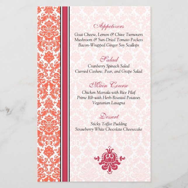 Vattenmelon Korall Damask Meny Kort Version 2 (Framsida)