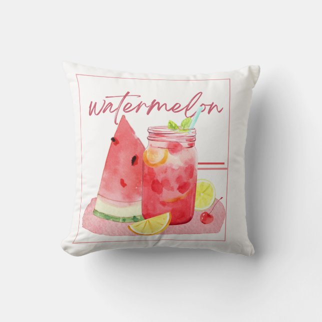 Vattenmelon Lemonad Vattenfärgskonst Kudde (Framsida)