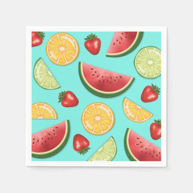 Vattenmelon Lime Jordgubb Frukter Sommar Mönster Pappersservett (Framsidan)